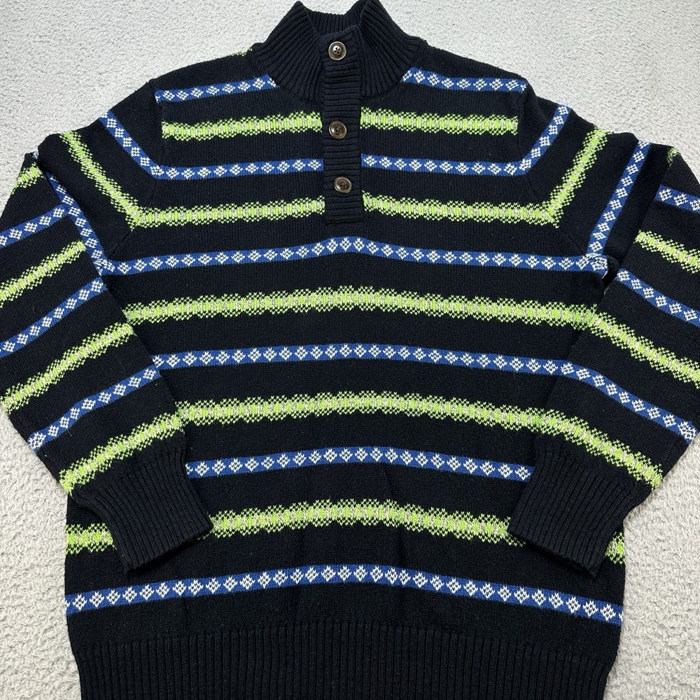 American Eagle Men's Henley Large Green Blue 3 Button Mock‎ Neck Sweater Preppy